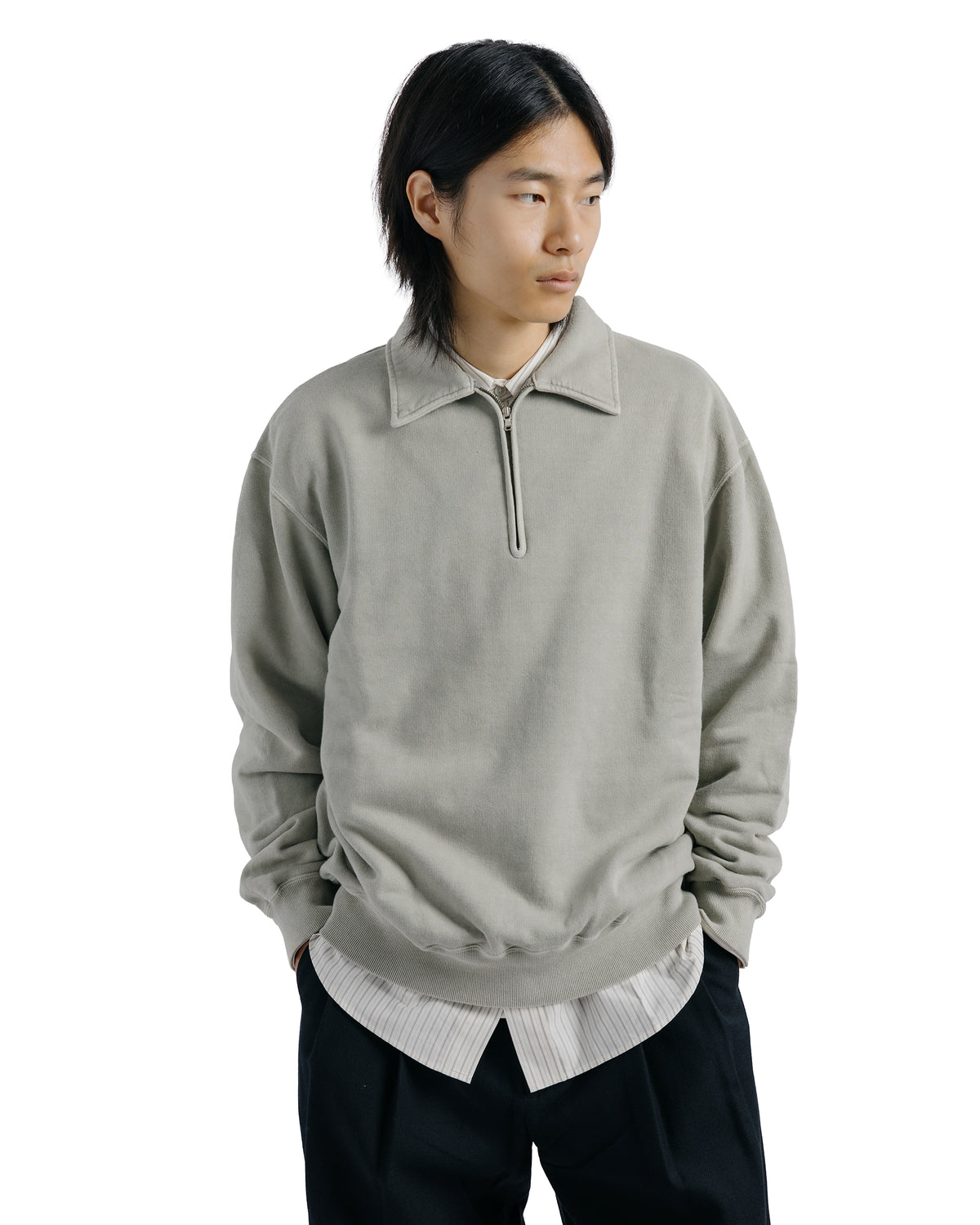 Ernie Palo Product Dyed Half Zip Sweat Olive
