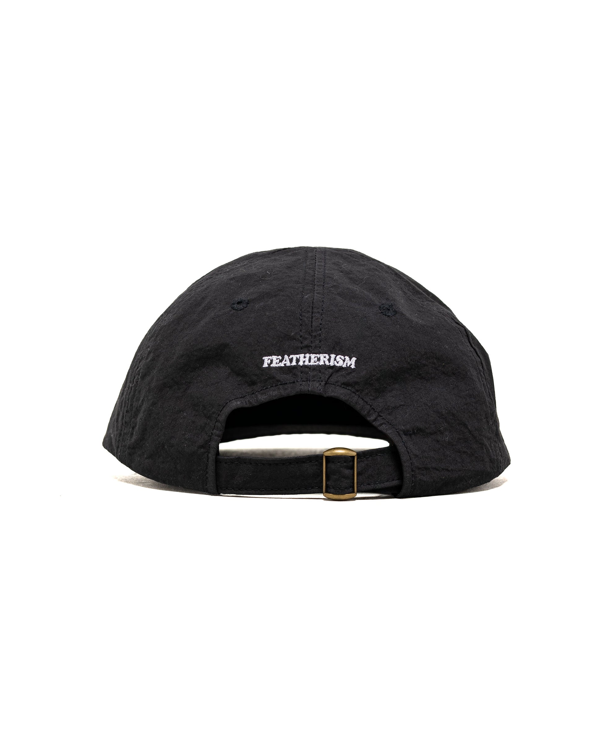 Found Feather 6 Panel Strap Back Cap Cotton Nylon Dyed Cloth Black
