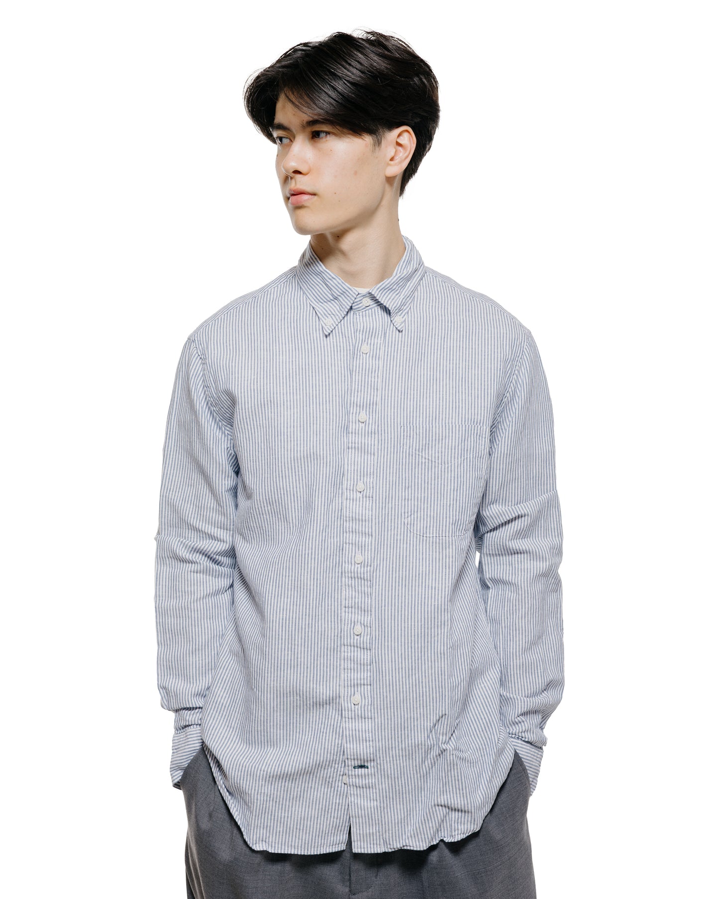 lost & found Gitman Vintage Bros. Gitman Vintage Bros. Blue Stripe Linen Long Sleeve Shirt