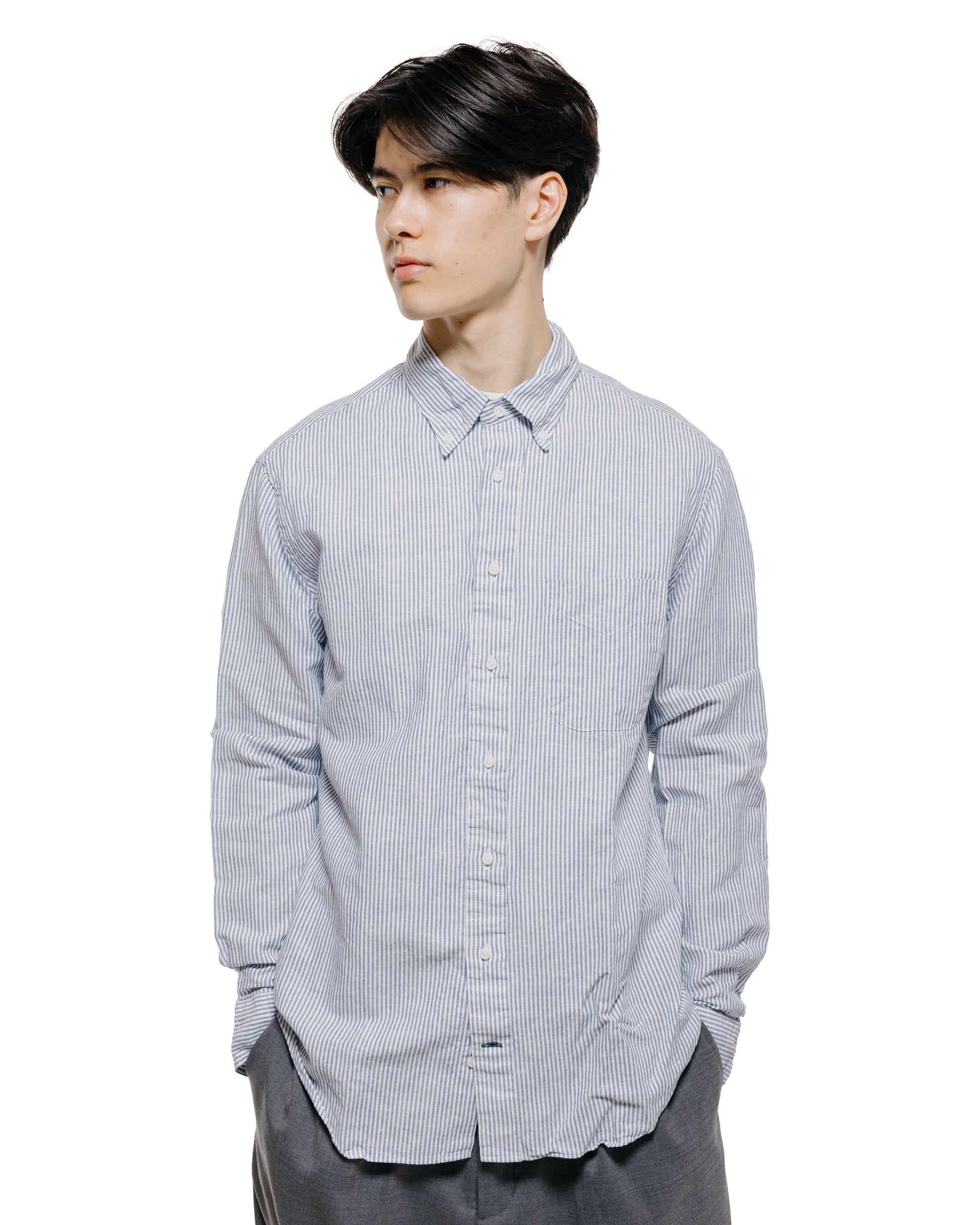 lost & found Gitman Vintage Bros. Gitman Vintage Bros. Blue Stripe Linen Long Sleeve Shirt