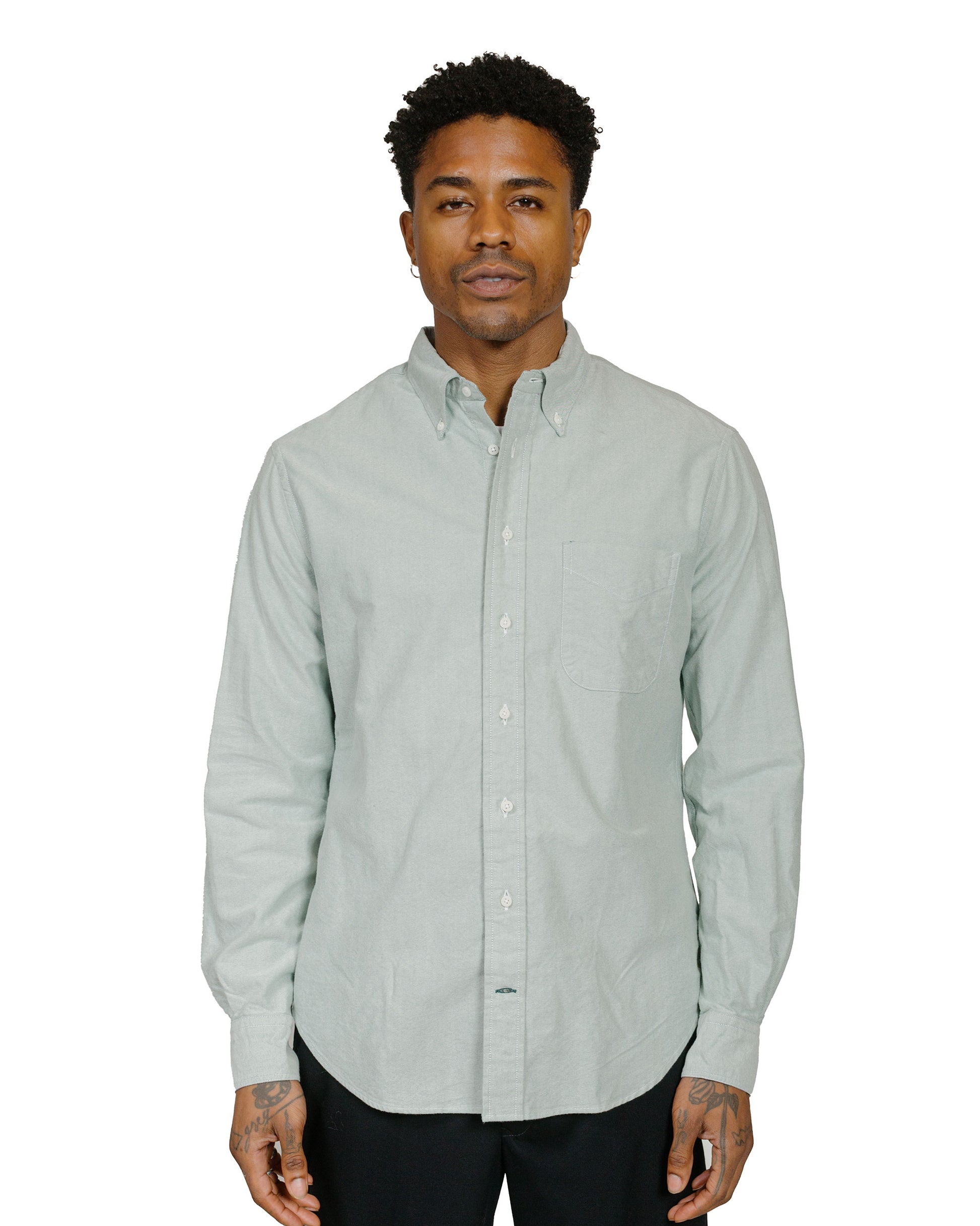 Gitman Vintage Bros. Green Brushed Fall Oxford model front