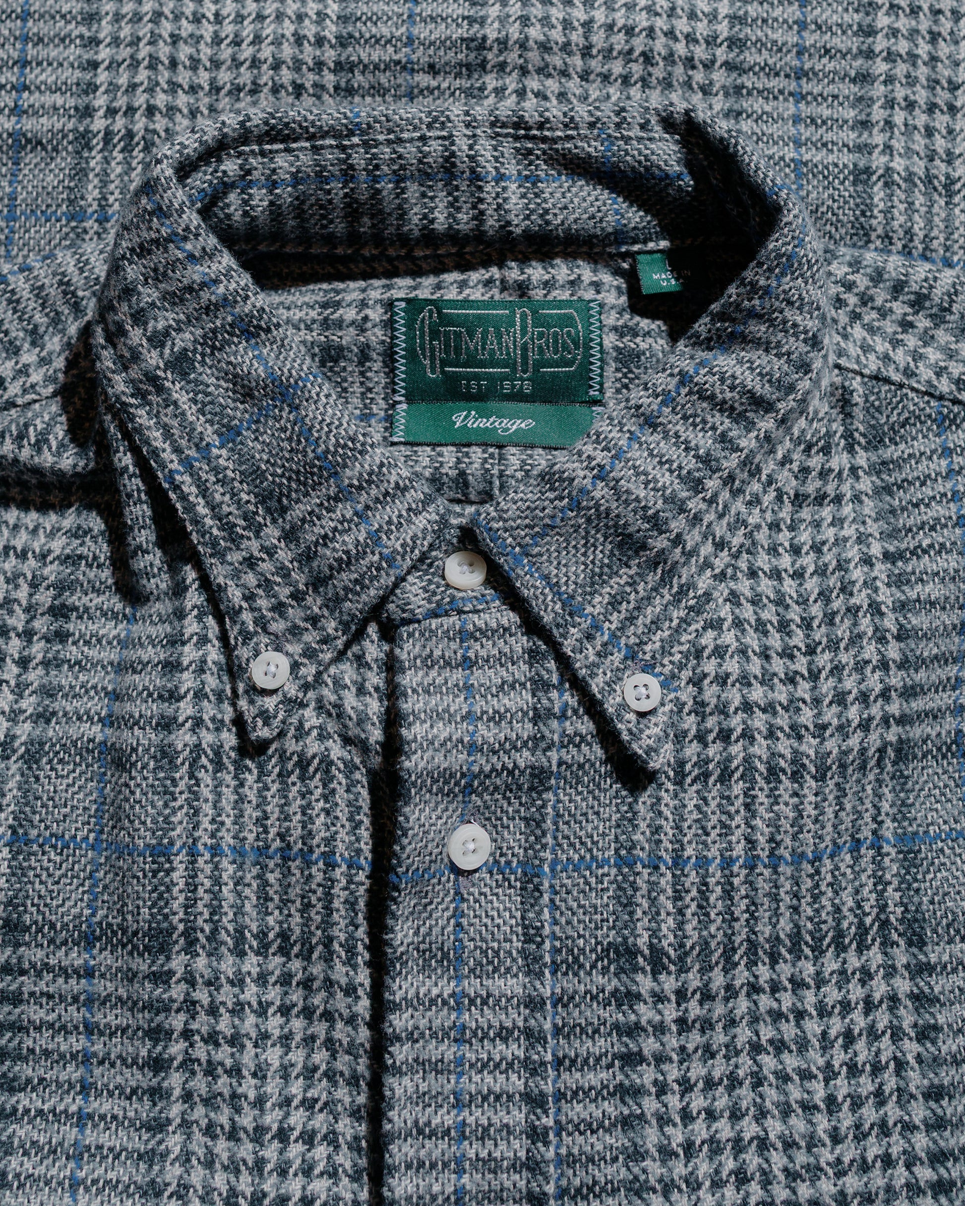 Gitman Vintage Bros. Grey Cotton Tweed Check Shirt