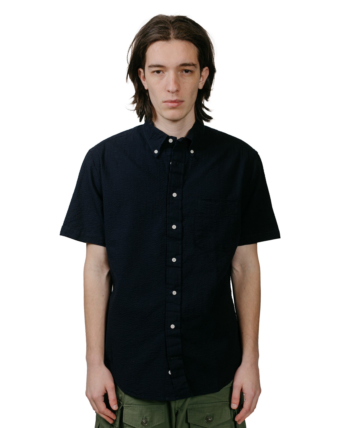 lost & found Gitman Vintage Bros. Gitman Vintage Bros. Navy Overdye Seersucker Short Sleeve Shirt
