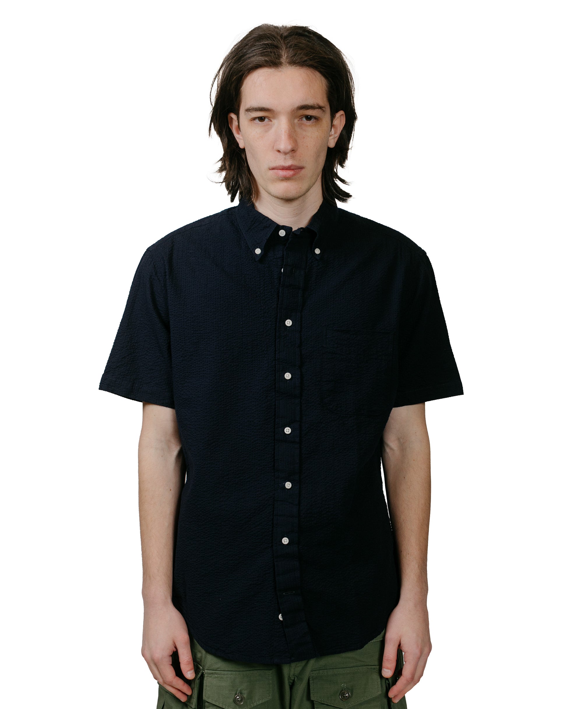 lost & found Gitman Vintage Bros. Gitman Vintage Bros. Navy Overdye Seersucker Short Sleeve Shirt