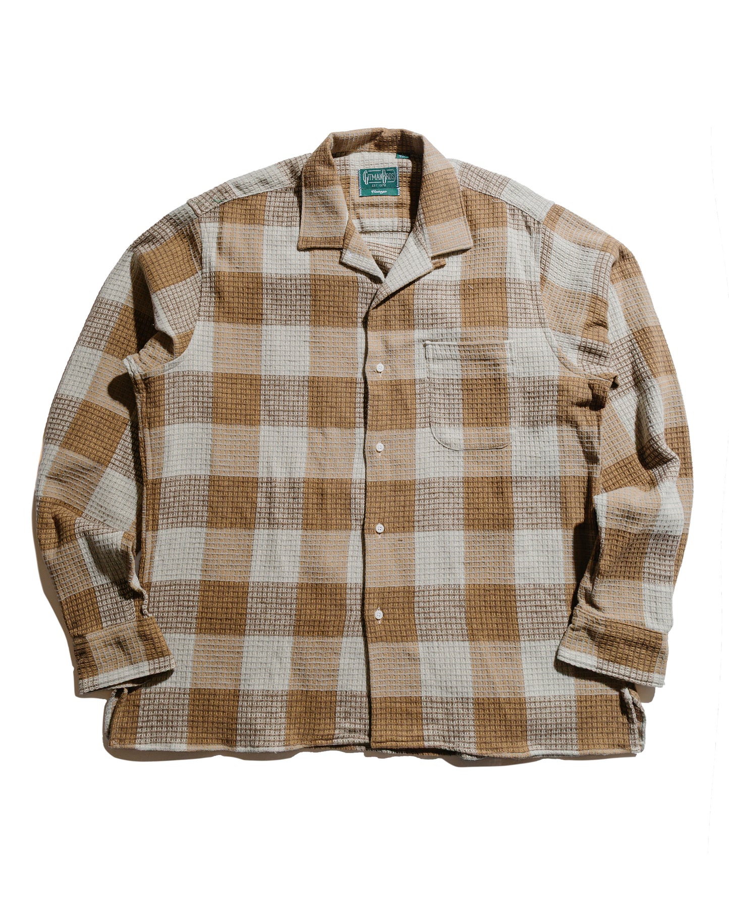 Gitman Vintage Bros. Tan Brushed Waffle Check Camp Shirt