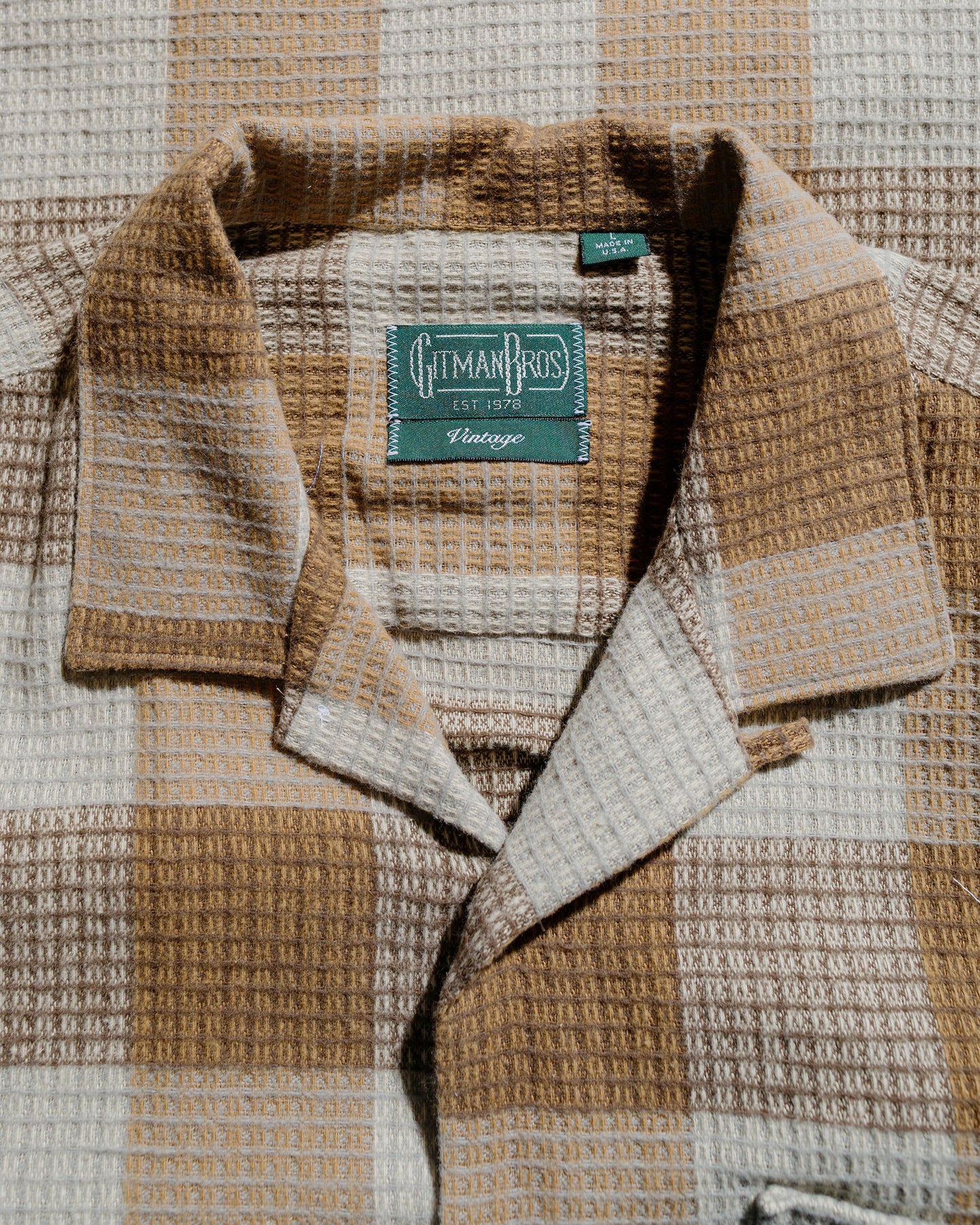 Gitman Vintage Bros. Tan Brushed Waffle Check Camp Shirt