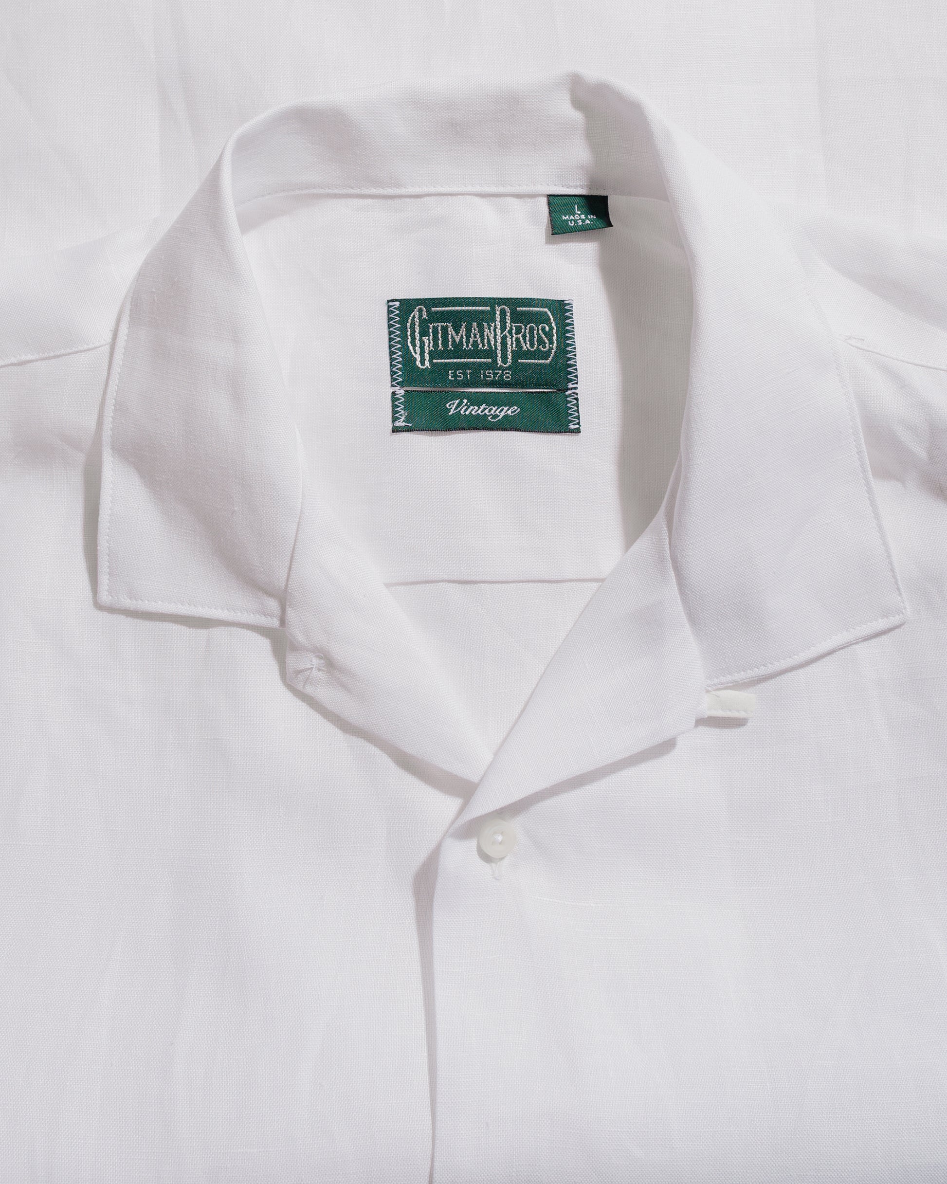lost & found Gitman Vintage Bros. Gitman Vintage Bros. White Linen Short Sleeve Camp Shirt
