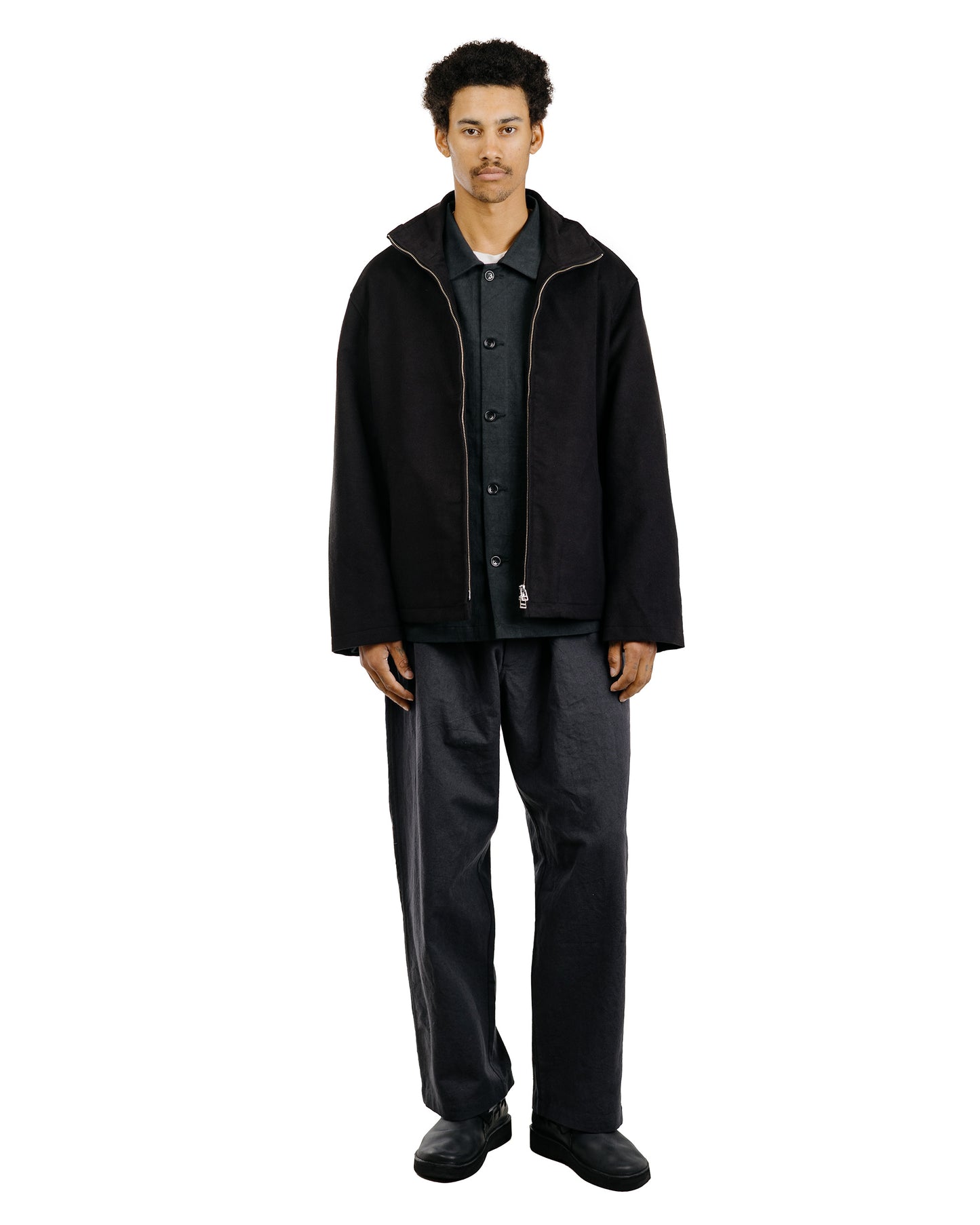 James Coward Travail Shirt Black Satin Drum Cotton