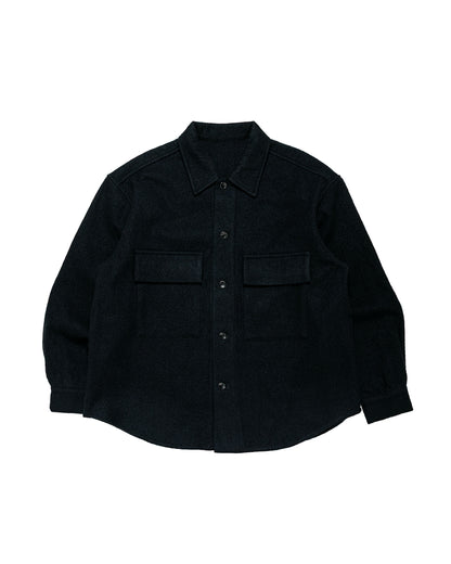 James Coward Double Pocket Overshirt Piece Dyed Wool Twill Black