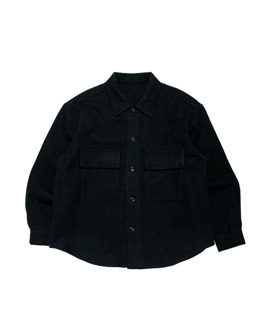 James Coward Double Pocket Overshirt Piece Dyed Wool Twill Black