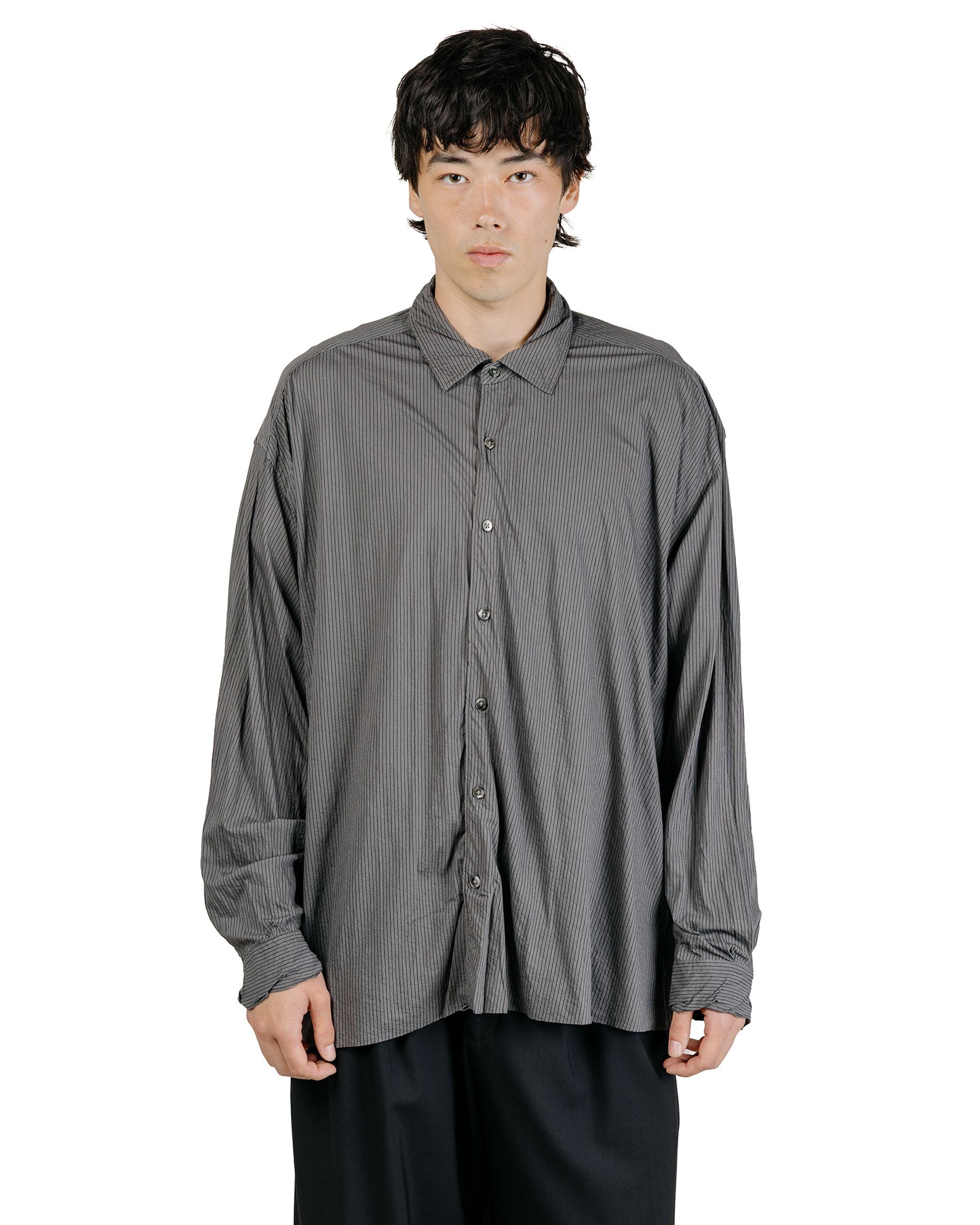 KANEMASA PHIL 46G Stripe Artisan Shirt Charcoal Black Dye