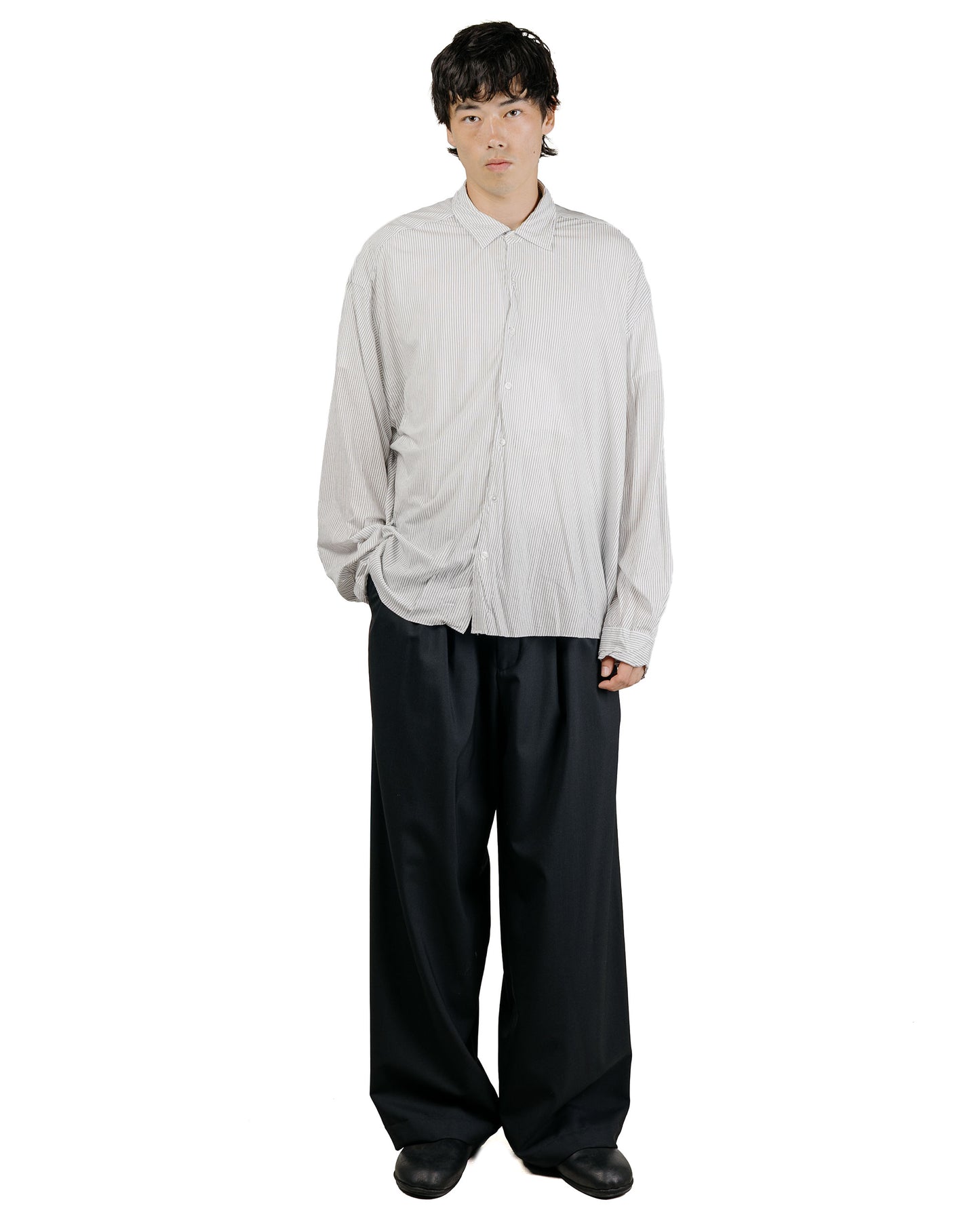 KANEMASA PHIL 46G Stripe Artisan Shirt White Black Dye