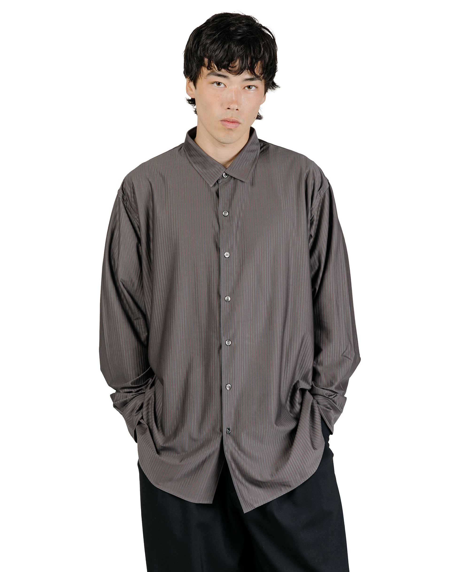 KANEMASA PHIL 46G Stripe Atmosphere Shirt Charcoal Brown