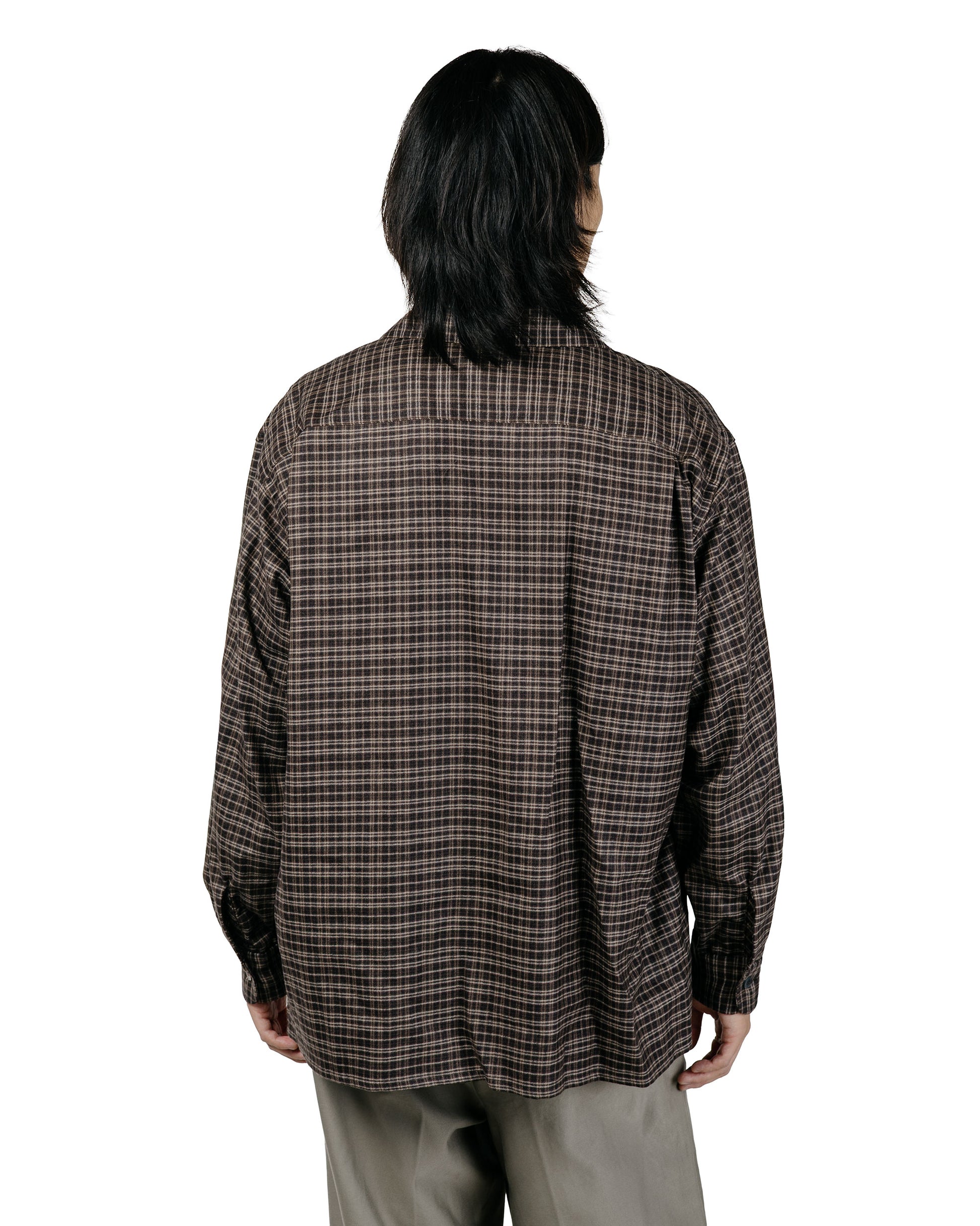 KAPTAIN SUNSHINE Wool Plaid Open Collar Shirt Brown