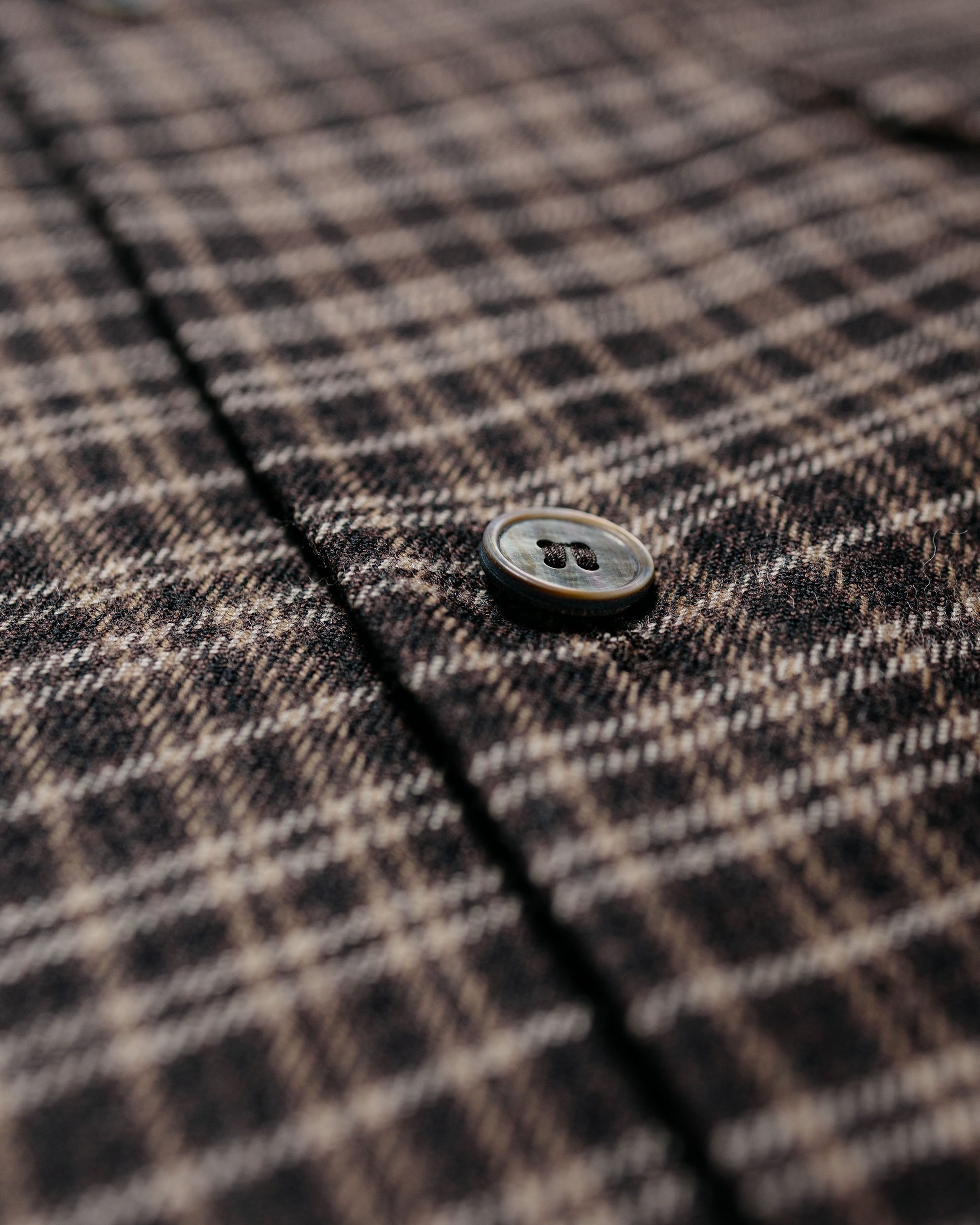 KAPTAIN SUNSHINE Wool Plaid Open Collar Shirt Brown