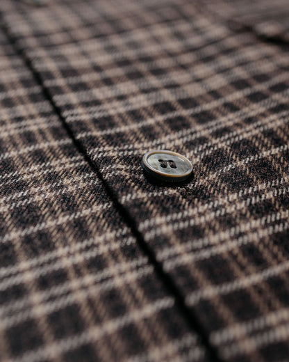 KAPTAIN SUNSHINE Wool Plaid Open Collar Shirt Brown