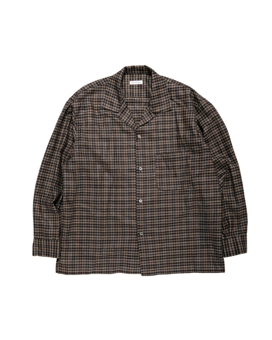 KAPTAIN SUNSHINE Wool Plaid Open Collar Shirt Brown