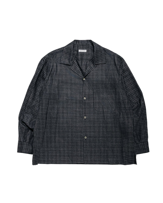 KAPTAIN SUNSHINE Wool Plaid Open Collar Shirt Charcoal