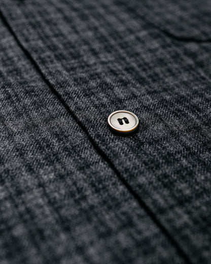 KAPTAIN SUNSHINE Wool Plaid Open Collar Shirt Charcoal