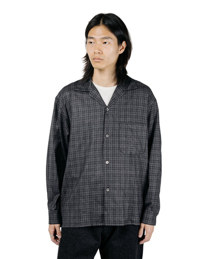 KAPTAIN SUNSHINE Wool Plaid Open Collar Shirt Charcoal