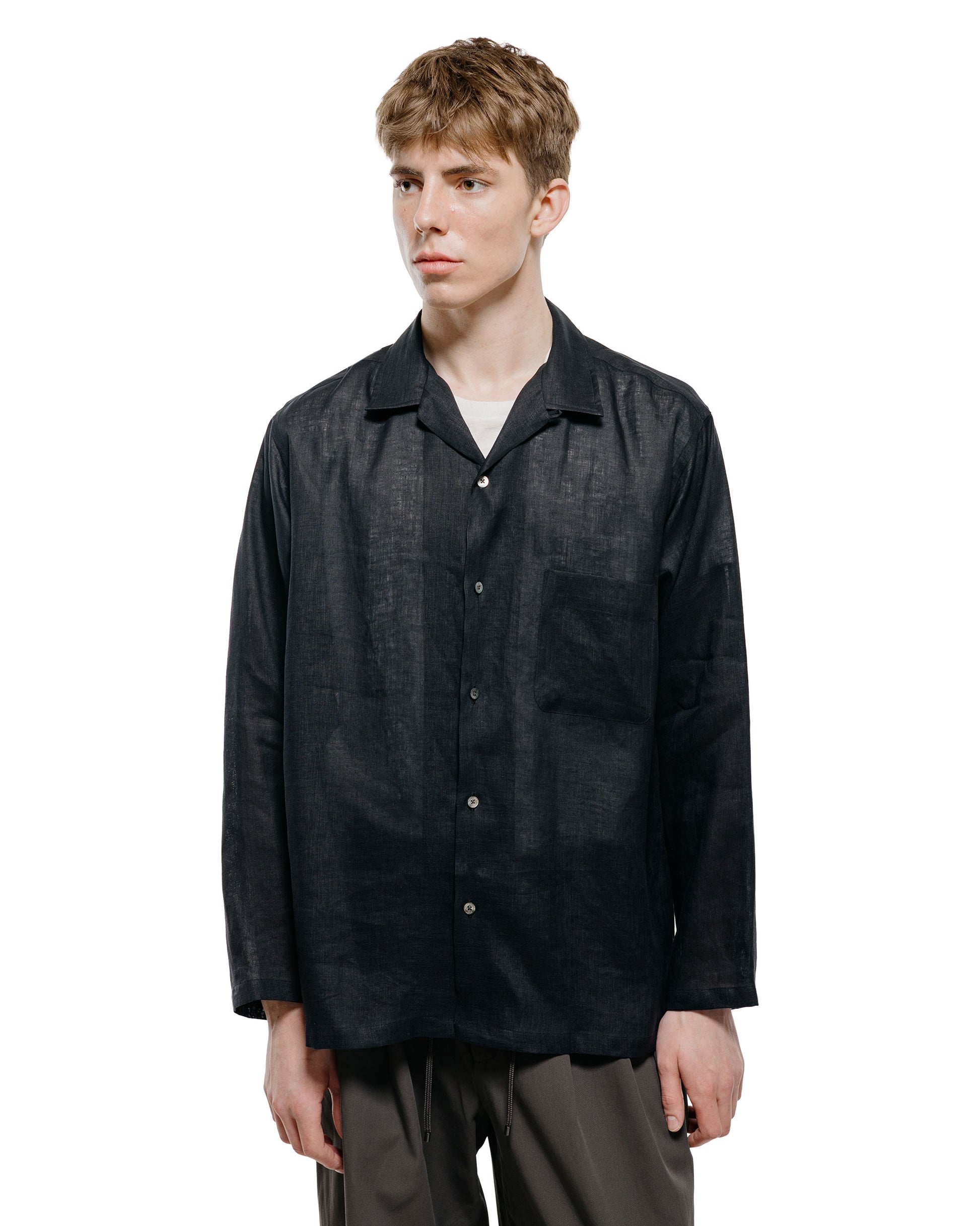 lost & found MARKAWARE MARKAWARE Open Collar Shirt Hemp Shirting Black