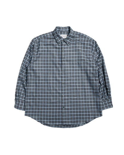 MARKAWARE Comfort Fit Shirt Organic Wool Viyella Check Blue Check