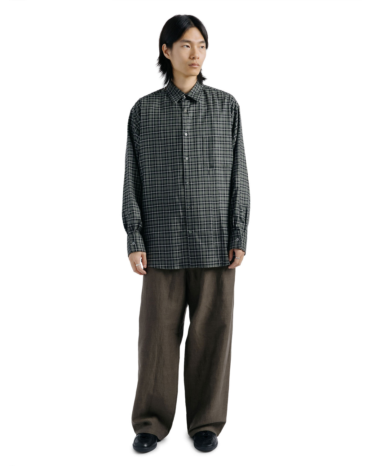 MARKAWARE Comfort Fit Shirt Organic Wool Viyella Check Moss Gray Check