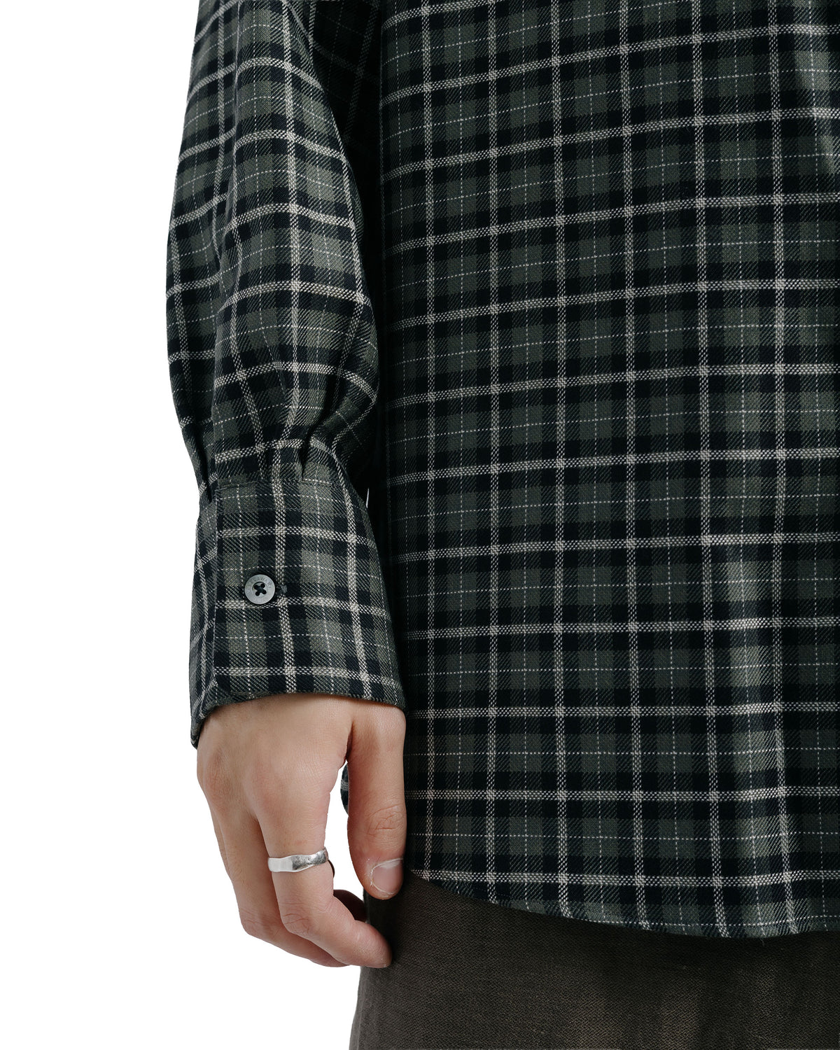 MARKAWARE Comfort Fit Shirt Organic Wool Viyella Check Moss Gray Check
