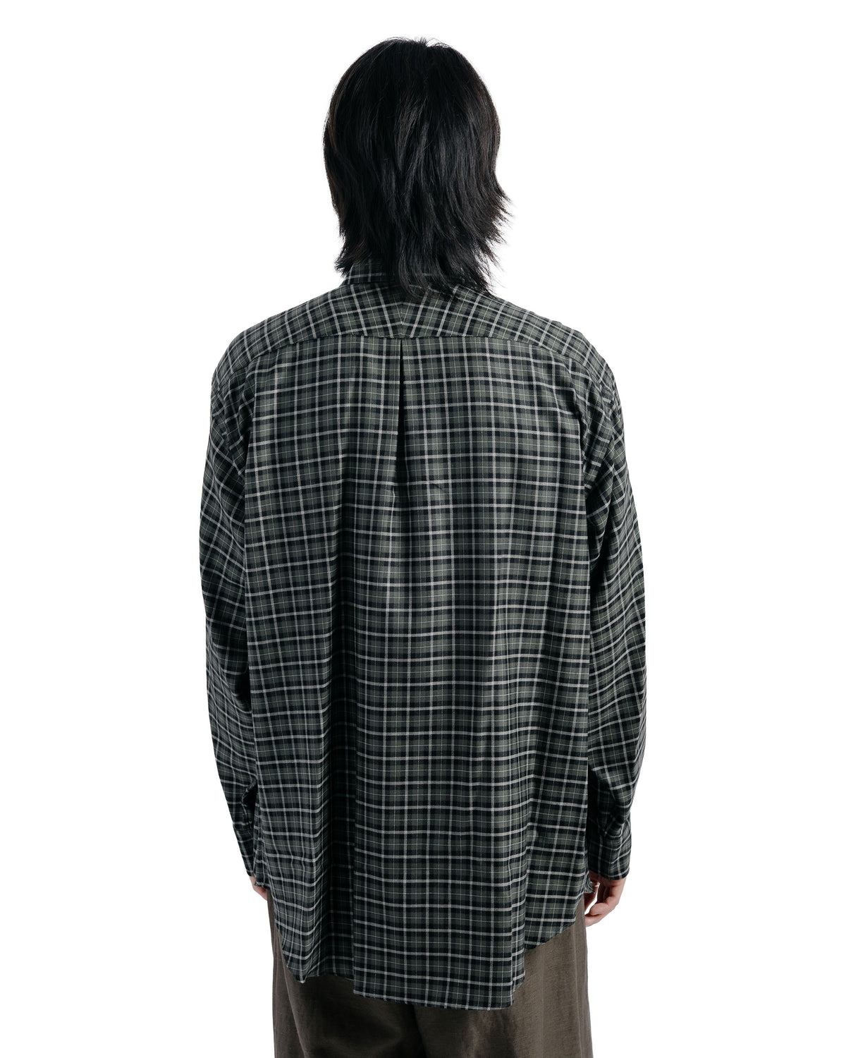 MARKAWARE Comfort Fit Shirt Organic Wool Viyella Check Moss Gray Check