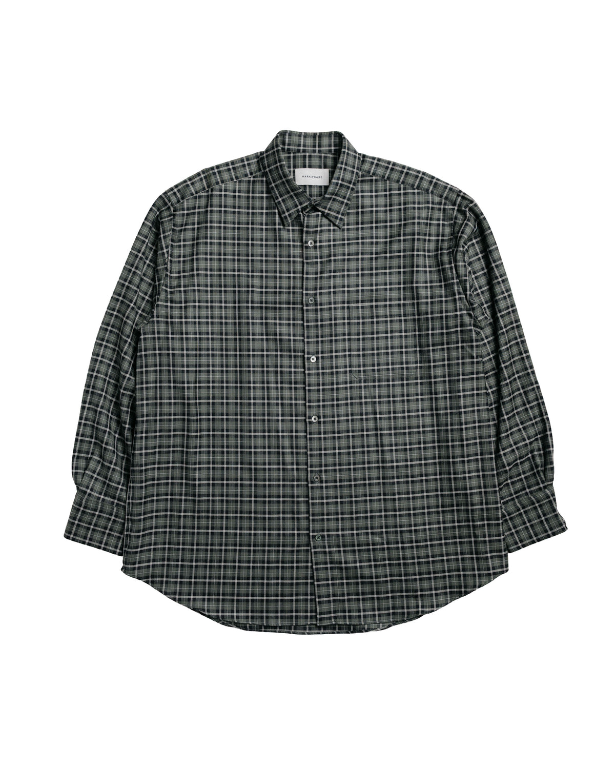 MARKAWARE Comfort Fit Shirt Organic Wool Viyella Check Moss Gray Check