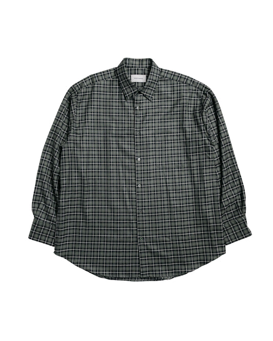 MARKAWARE Comfort Fit Shirt Organic Wool Viyella Check Moss Gray Check