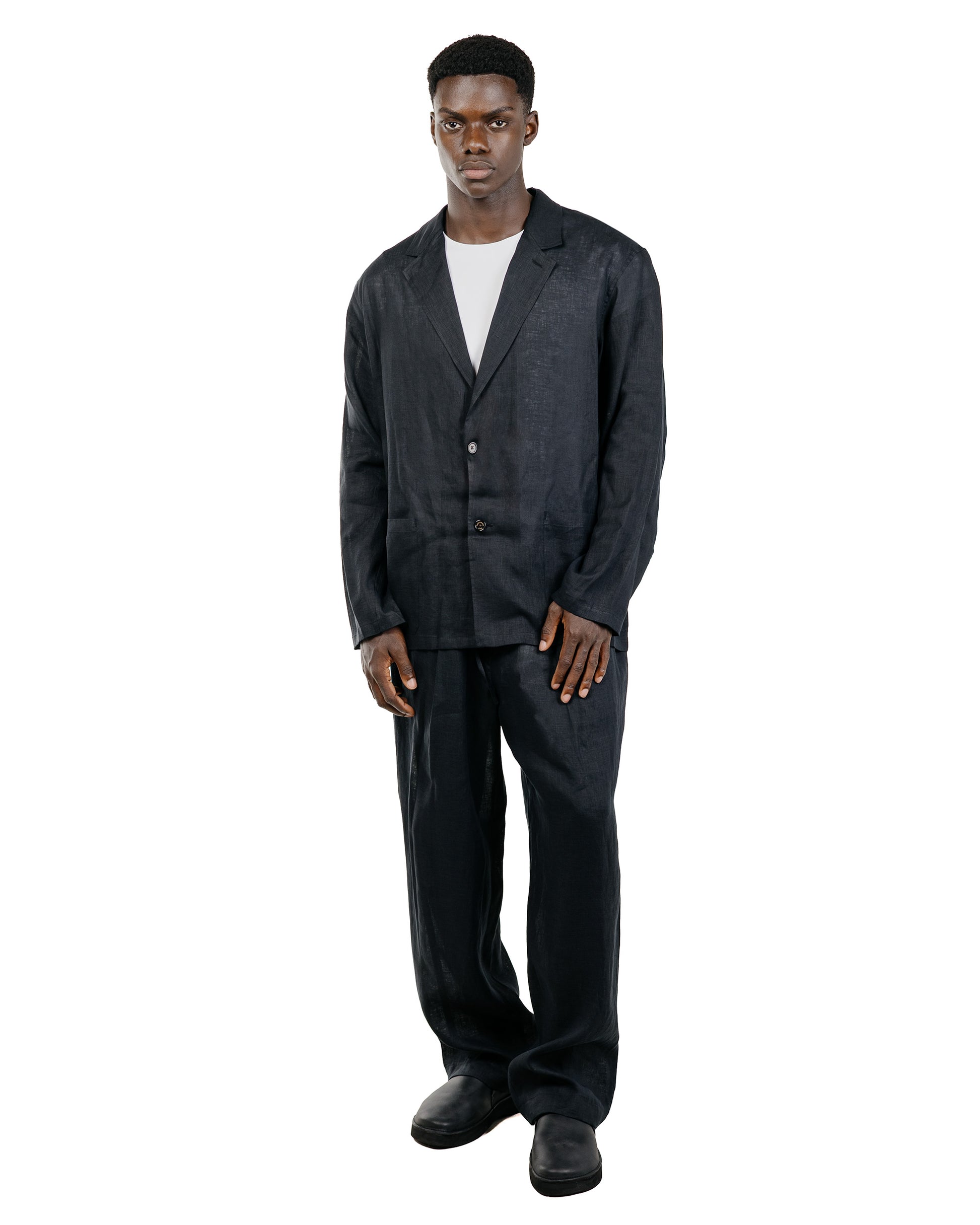 MARKAWARE Double Pleated Easy Trousers Hemp Shirting Black