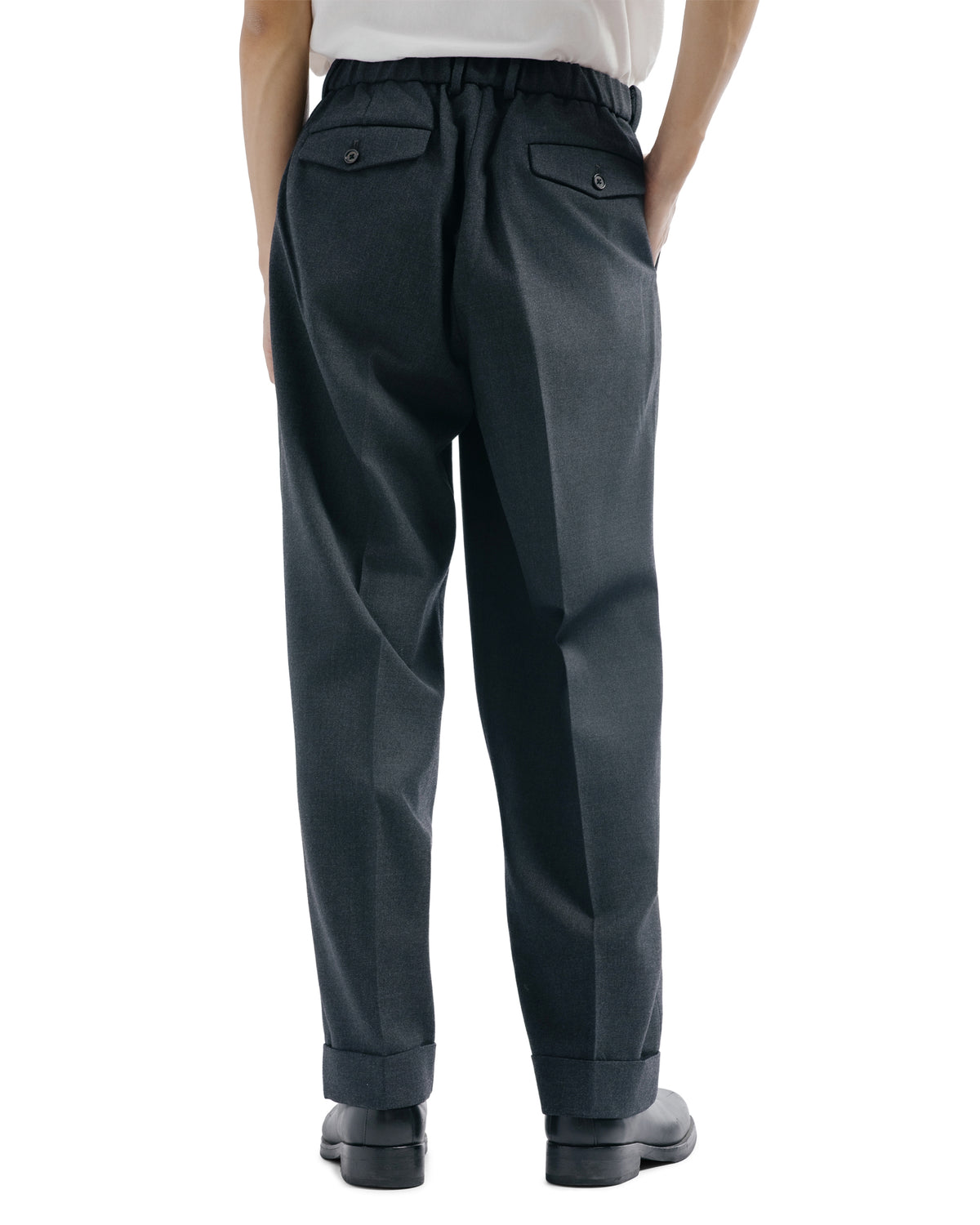 MARKAWARE Double Pleated Semi Easy Trousers Organic Wool Survival Cloth Charcoal