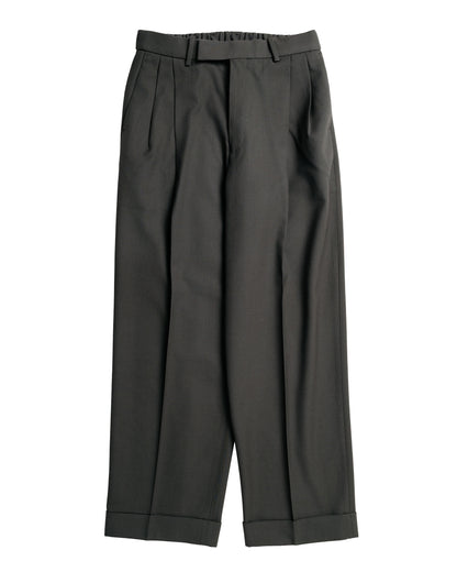 MARKAWARE Double Pleated Semi Easy Trousers Organic Wool Survival Cloth Dark Sage