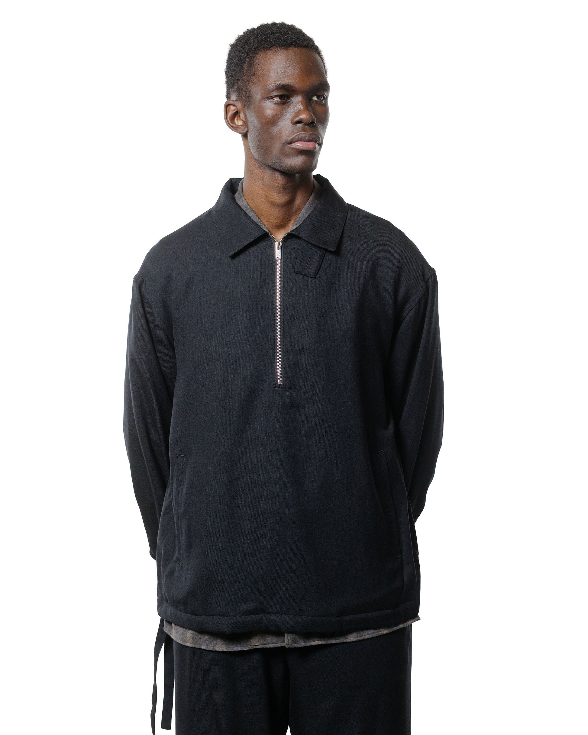lost & found MARKAWARE MARKAWARE Half Zip Service Jacket 2/80 Organic Wool Viyella Black