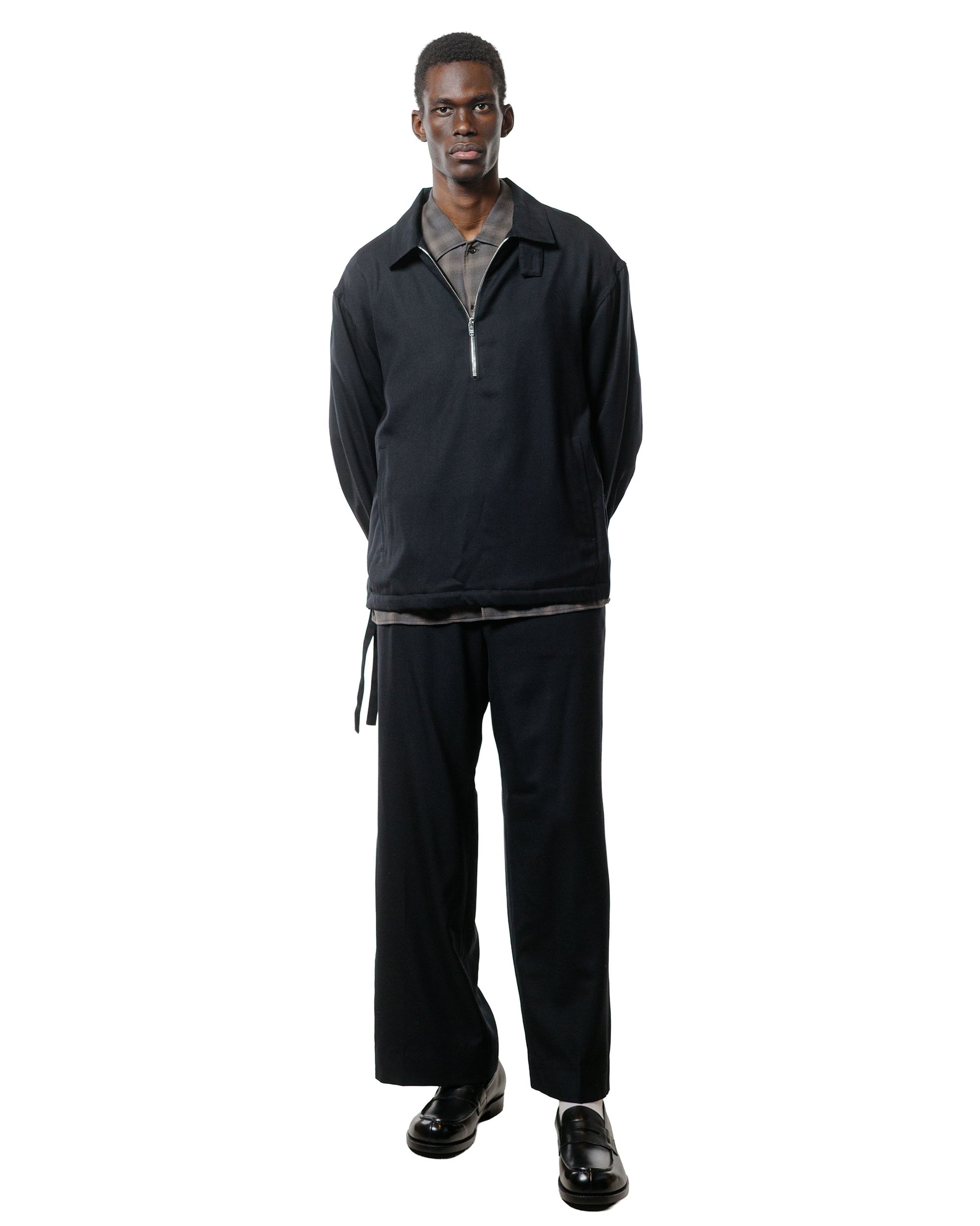 lost & found MARKAWARE MARKAWARE Half Zip Service Jacket 2/80 Organic Wool Viyella Black