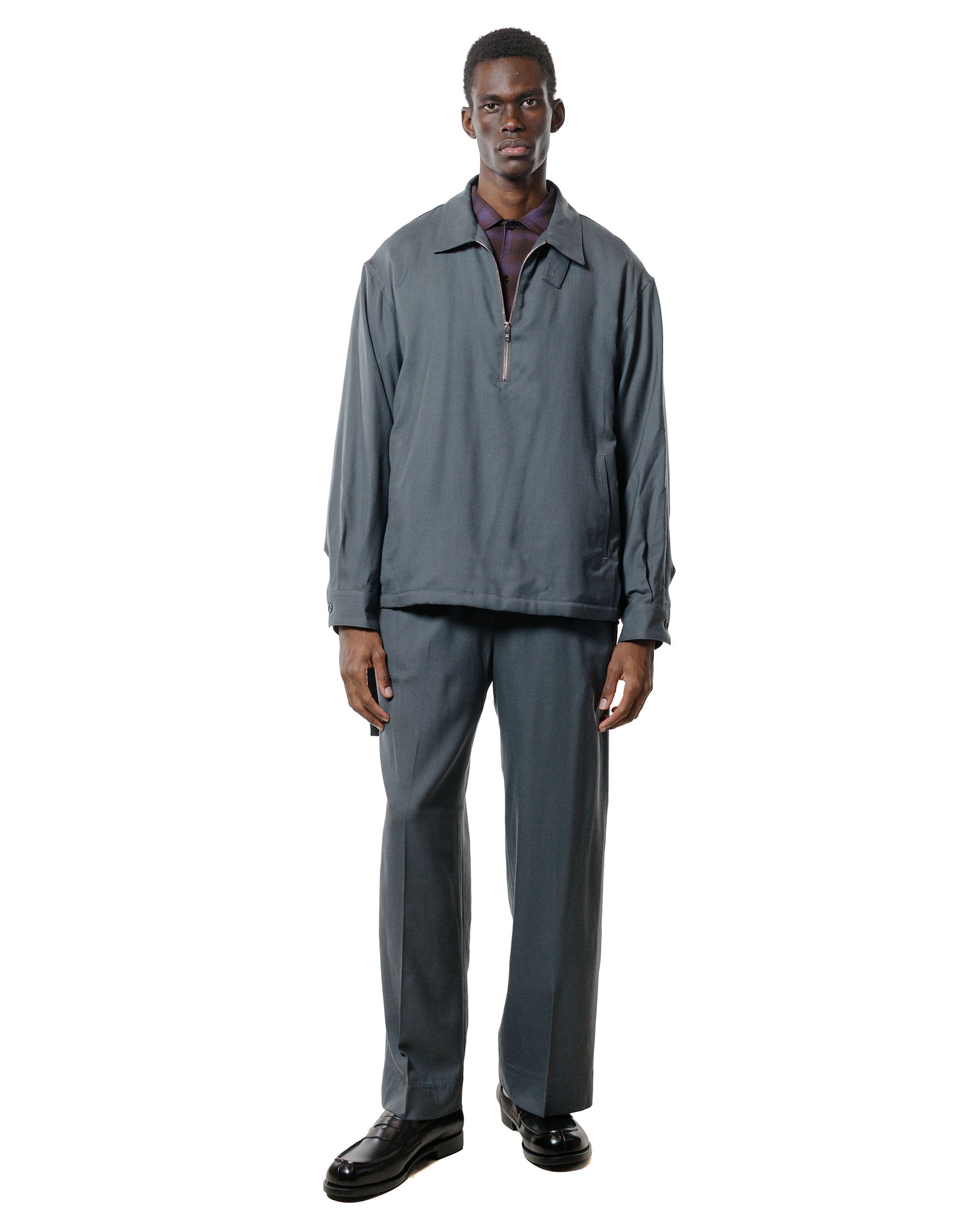 lost & found MARKAWARE MARKAWARE Half Zip Service Jacket 2/80 Organic Wool Viyella Forest Grey