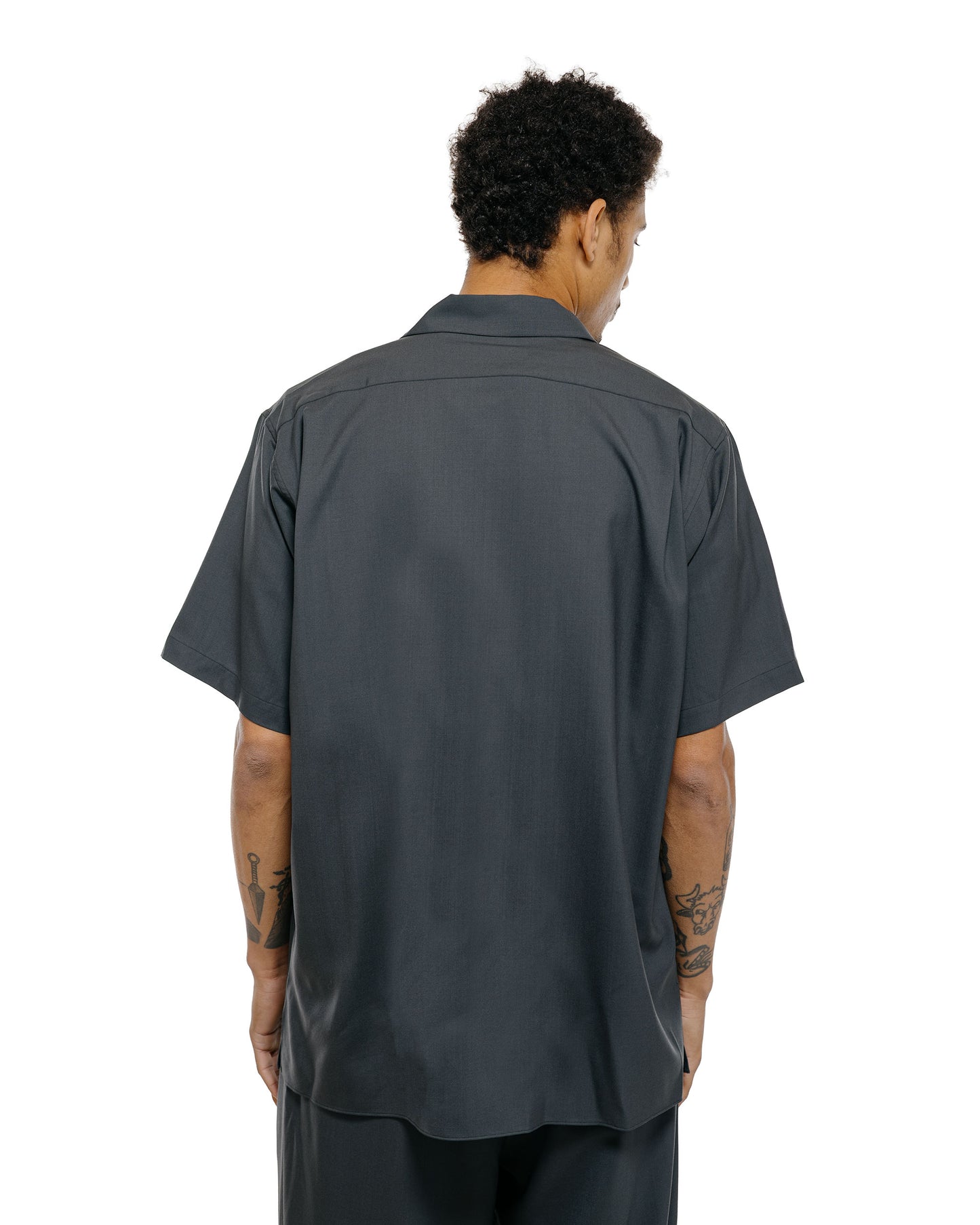 MARKAWARE Italian Open Collar S/S Shirt Organic Wool 2/80 Tropical Charcoal