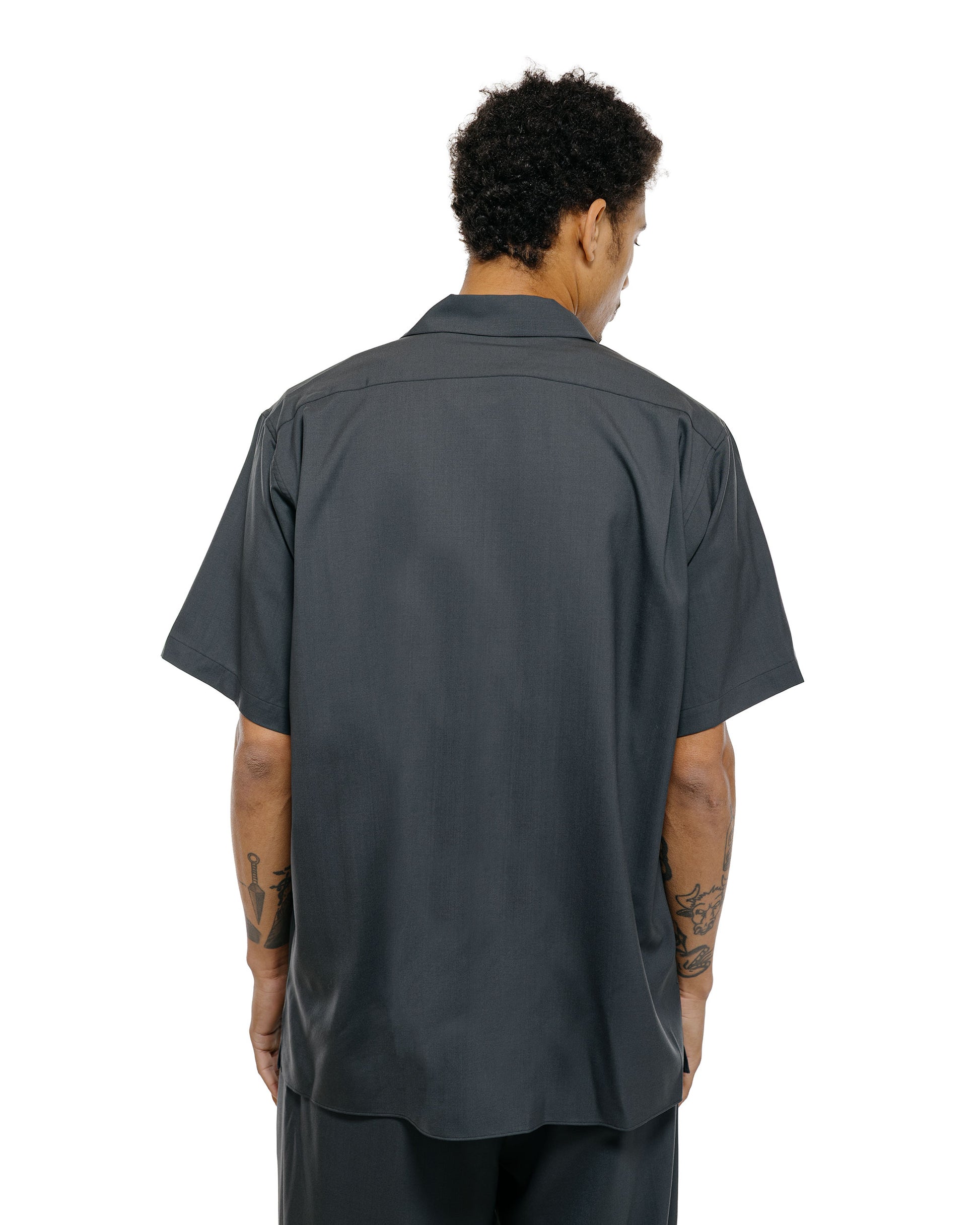MARKAWARE Italian Open Collar S/S Shirt Organic Wool 2/80 Tropical Charcoal