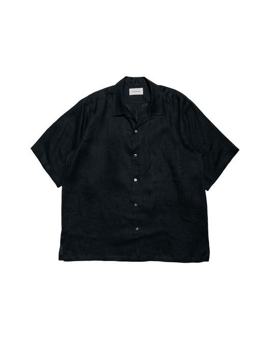 MARKAWARE New Open Collar S/S Shirt Hemp Shirting Black
