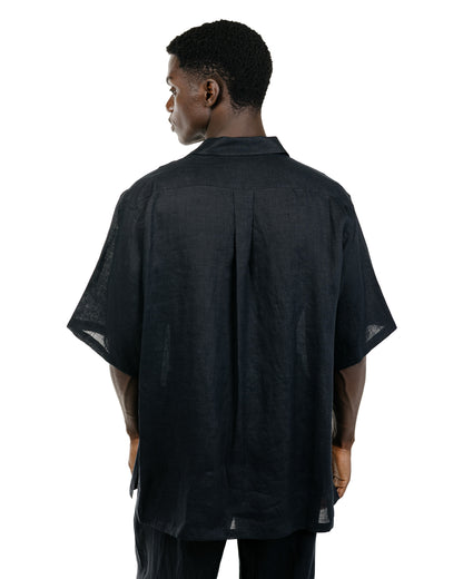 MARKAWARE New Open Collar S/S Shirt Hemp Shirting Black