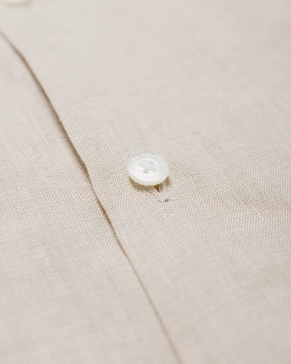 MARKAWARE New Open Collar S/S Shirt Hemp Shirting Taupe
