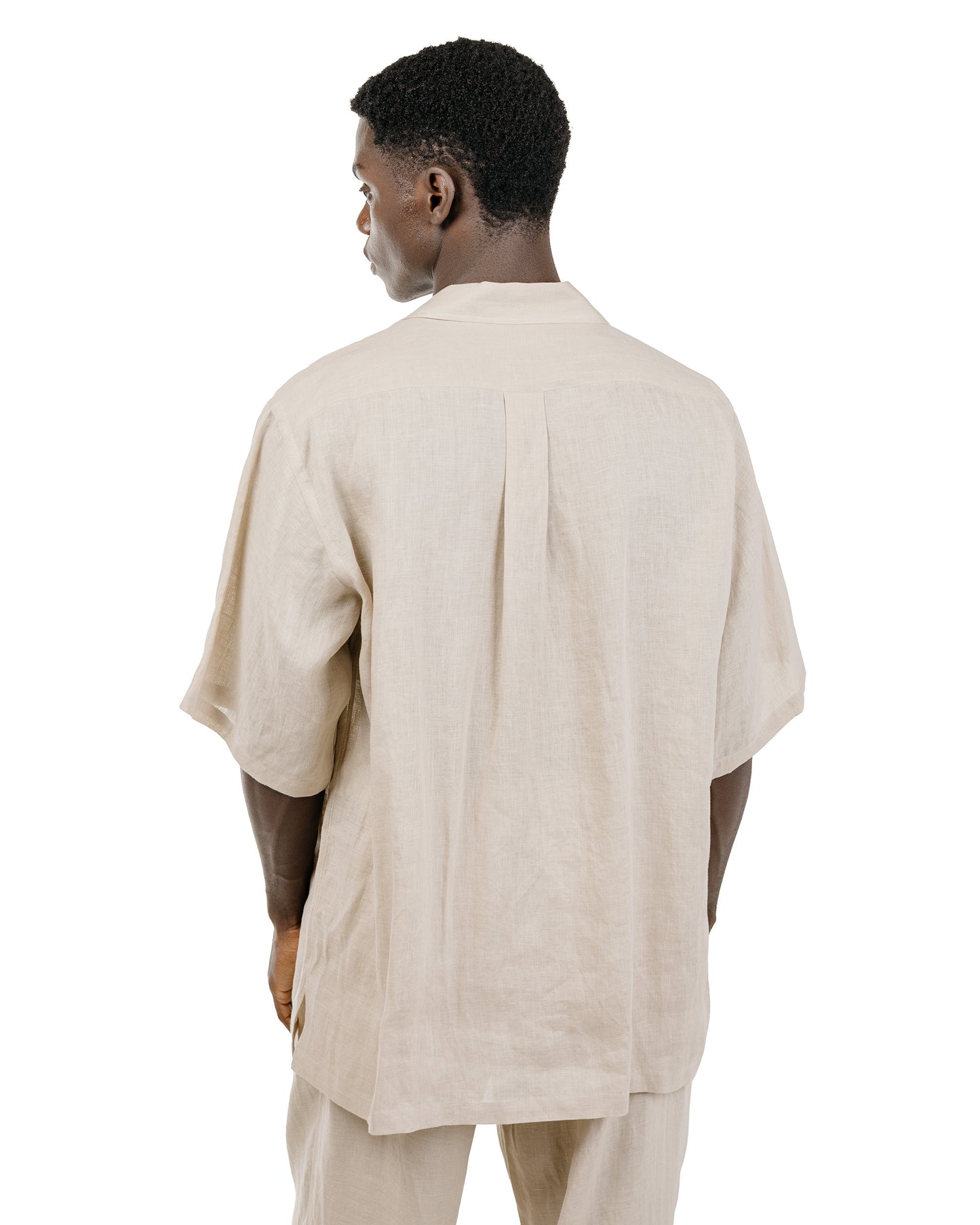 MARKAWARE New Open Collar S/S Shirt Hemp Shirting Taupe