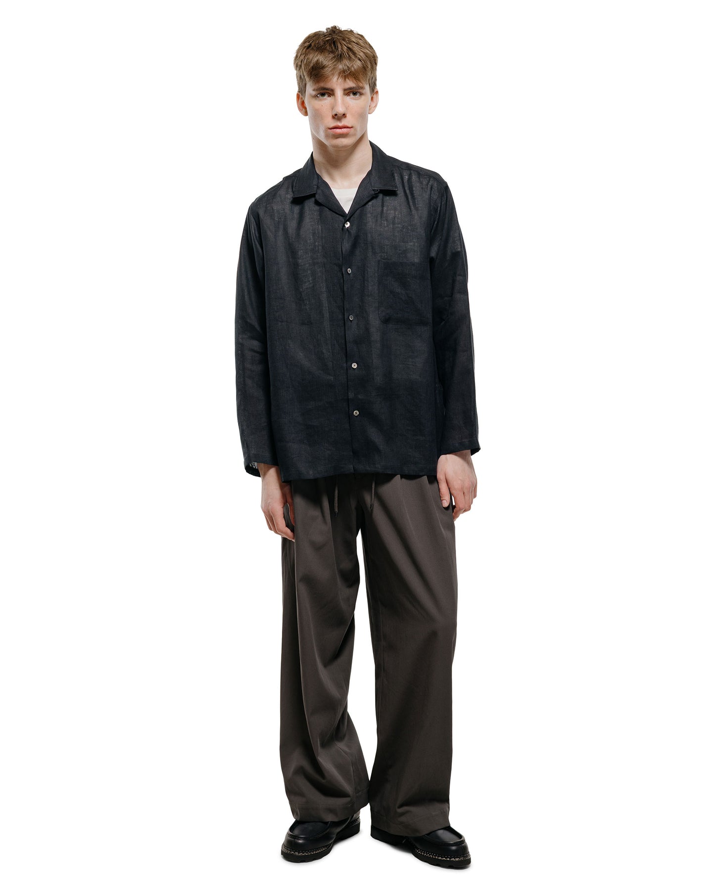 lost & found MARKAWARE MARKAWARE Open Collar Shirt Hemp Shirting Black