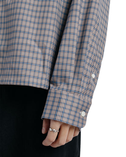 MARKAWARE Square Shirt Super 160s Shrink-Resistant Wool Oxford Brown Check