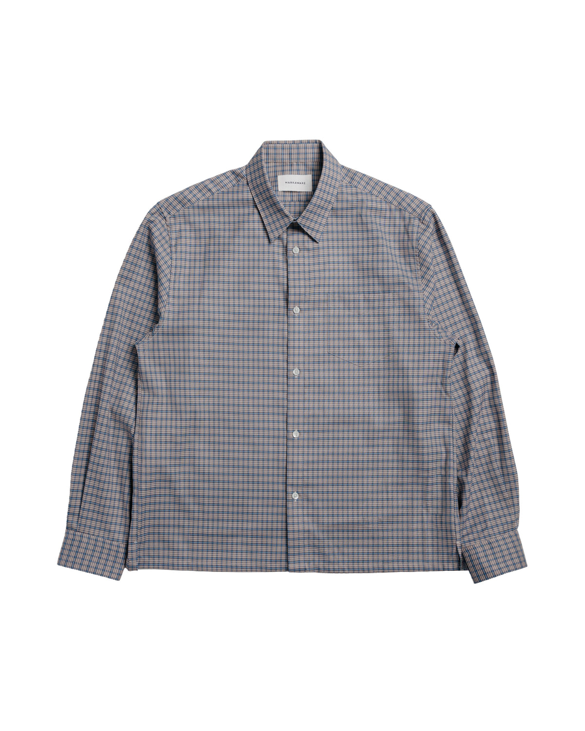 MARKAWARE Square Shirt Super 160s Shrink-Resistant Wool Oxford Brown Check