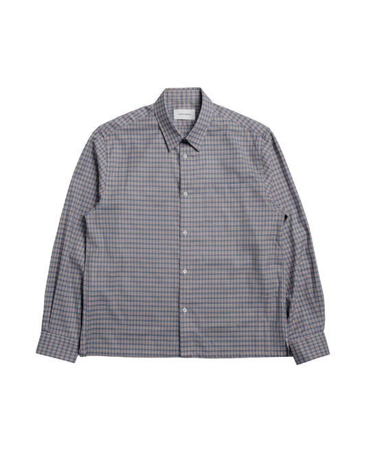 MARKAWARE Square Shirt Super 160s Shrink-Resistant Wool Oxford Brown Check