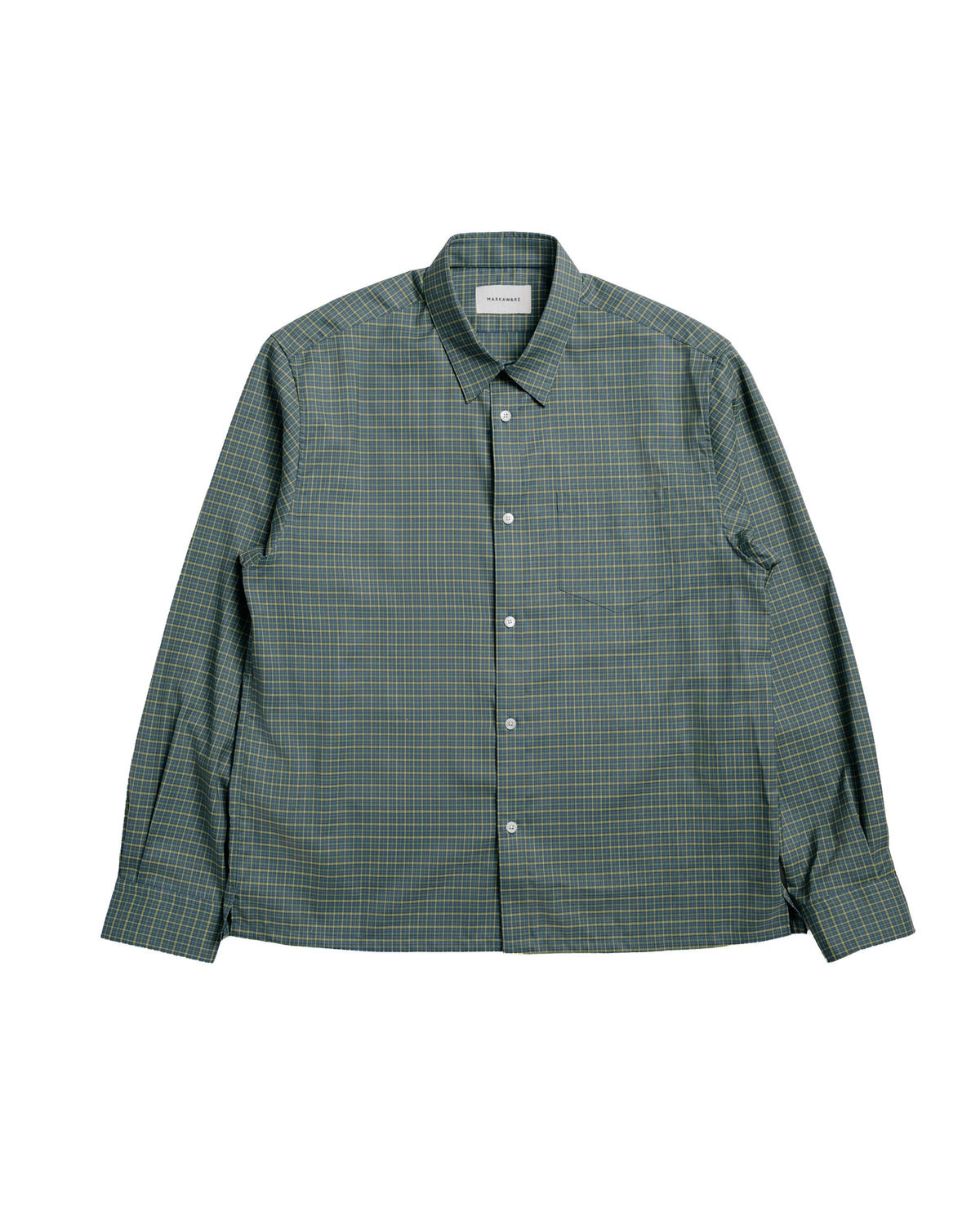 MARKAWARE Square Shirt Super 160s Shrink-Resistant Wool Oxford Green Check