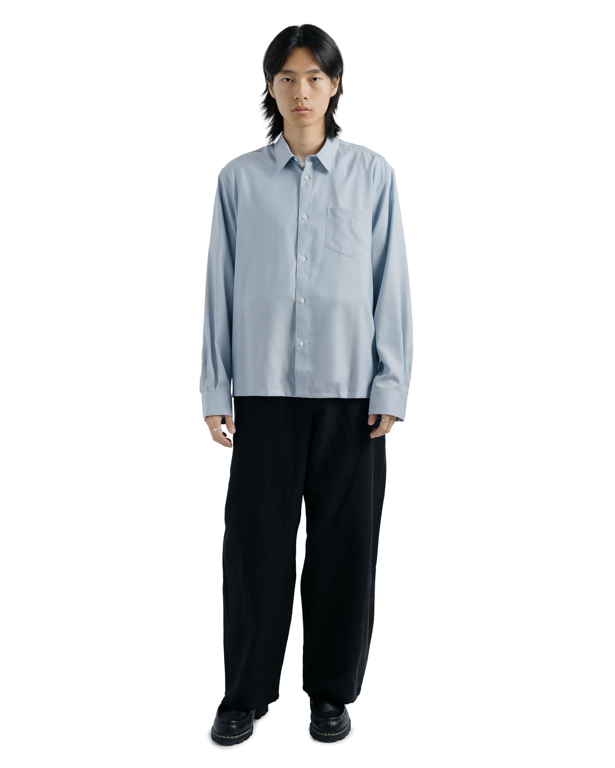 MARKAWARE Square Shirt Super 160s Shrink-Resistant Wool Oxford Saxe