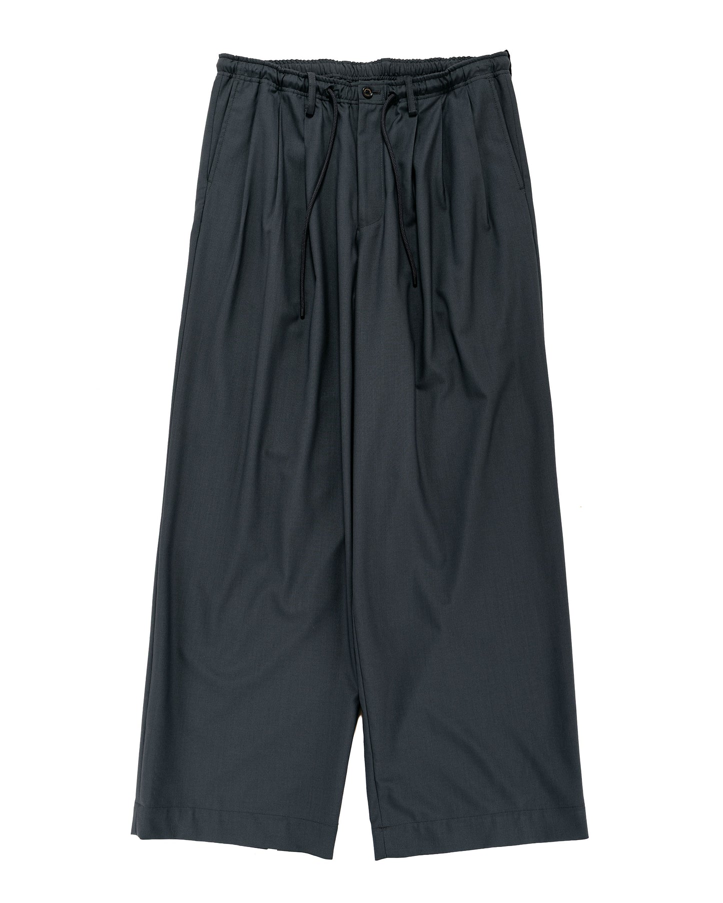 MARKAWARE トリプルプリーツイージートラウザーズ オーガニックウール 2/80 トロピカル チャコール